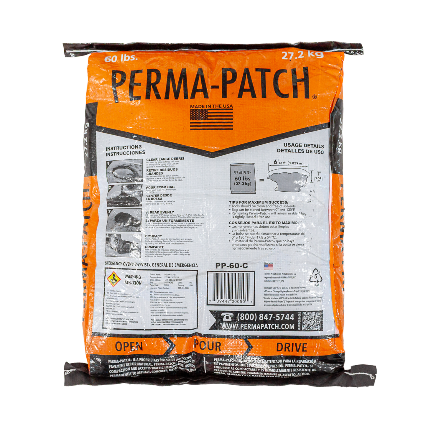Perma-Patch Regular Mix 60 lb mezcla asfáltica en frío bolsa vista posterior