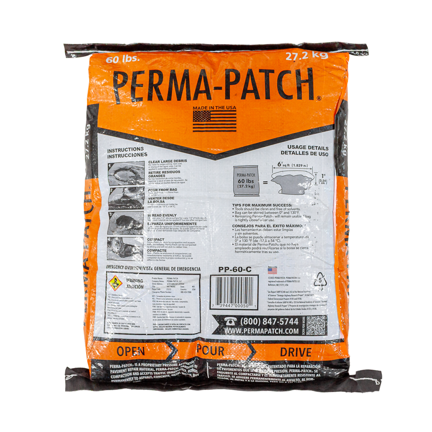 Perma-Patch Regular Mix 60 lb mezcla asfáltica en frío bolsa vista posterior