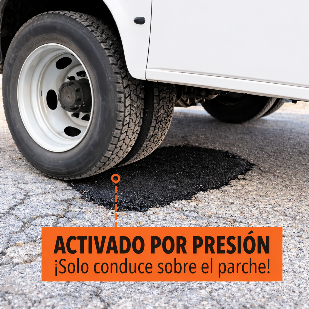 Compactación de mezcla asfáltica en frío Perma-Patch Regular Mix mediante paso de rueda
