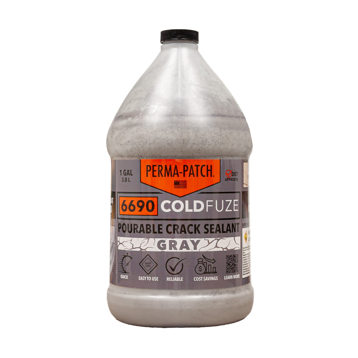 Perma-Patch 6690 ColdFuze Gray sellador de grietas en frío bidón frontal etiqueta visible
