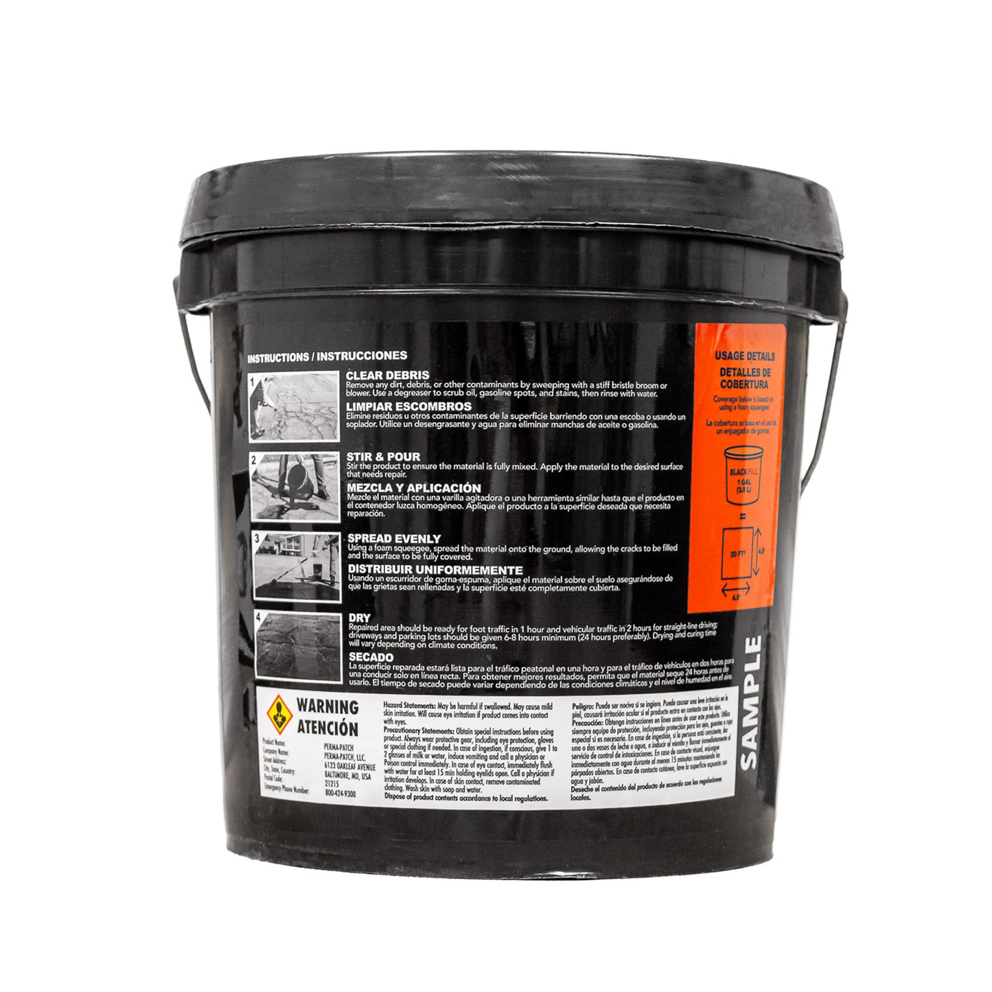 Perma-Patch Gator-Aid balde posterior con instrucciones del producto
