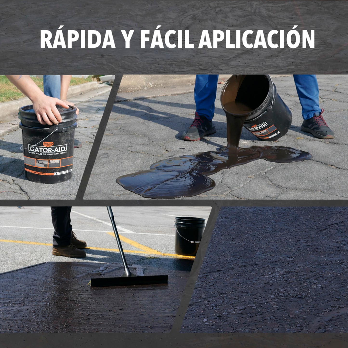 Aplicación de Black Fill sellador asfáltico con escobillón sobre pavimento
