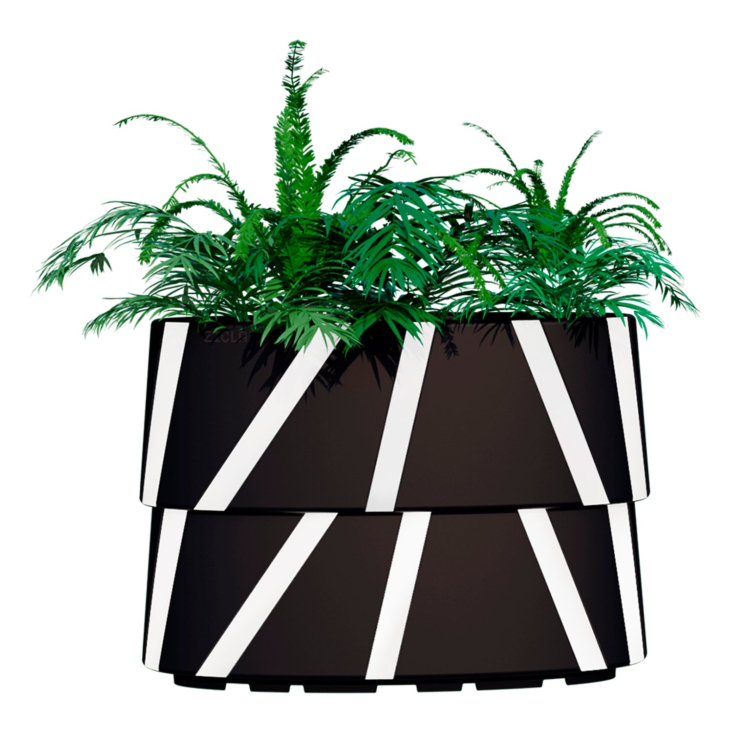 Maceta Zicla Zebra 40 en configuración doble, con vegetación y bandas reflectantes de alta visibilidad
