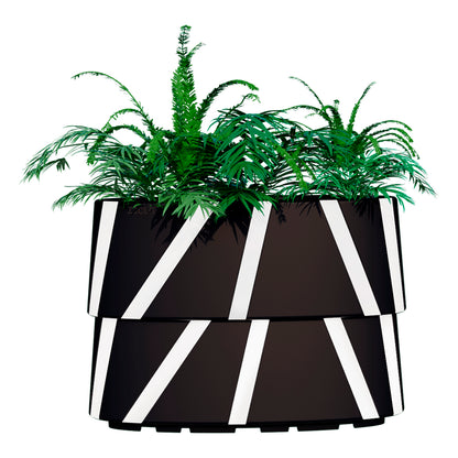 Maceta Zicla Zebra 40 en configuración doble, con vegetación y bandas reflectantes de alta visibilidad