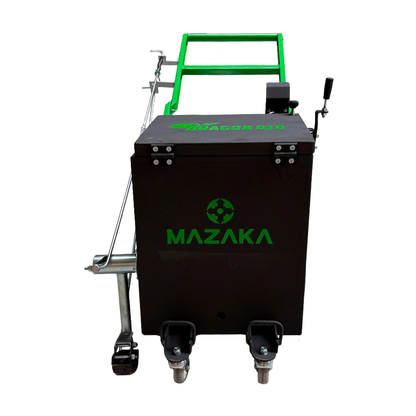 Vista frontal de selladora de grietas Mazaka Dragon D10 con sistema de aplicación para mantenimiento vial