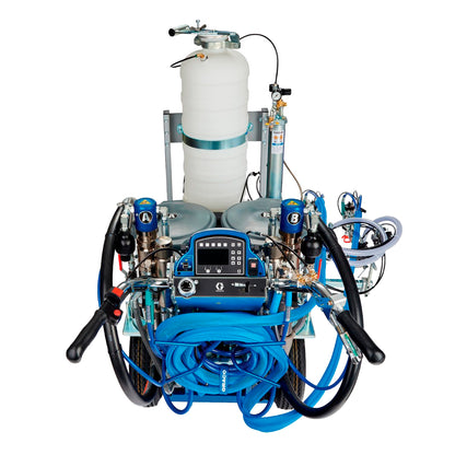 Vista posterior de máquina LineLazer V 200MMA Graco con componentes para aplicación de demarcación vial