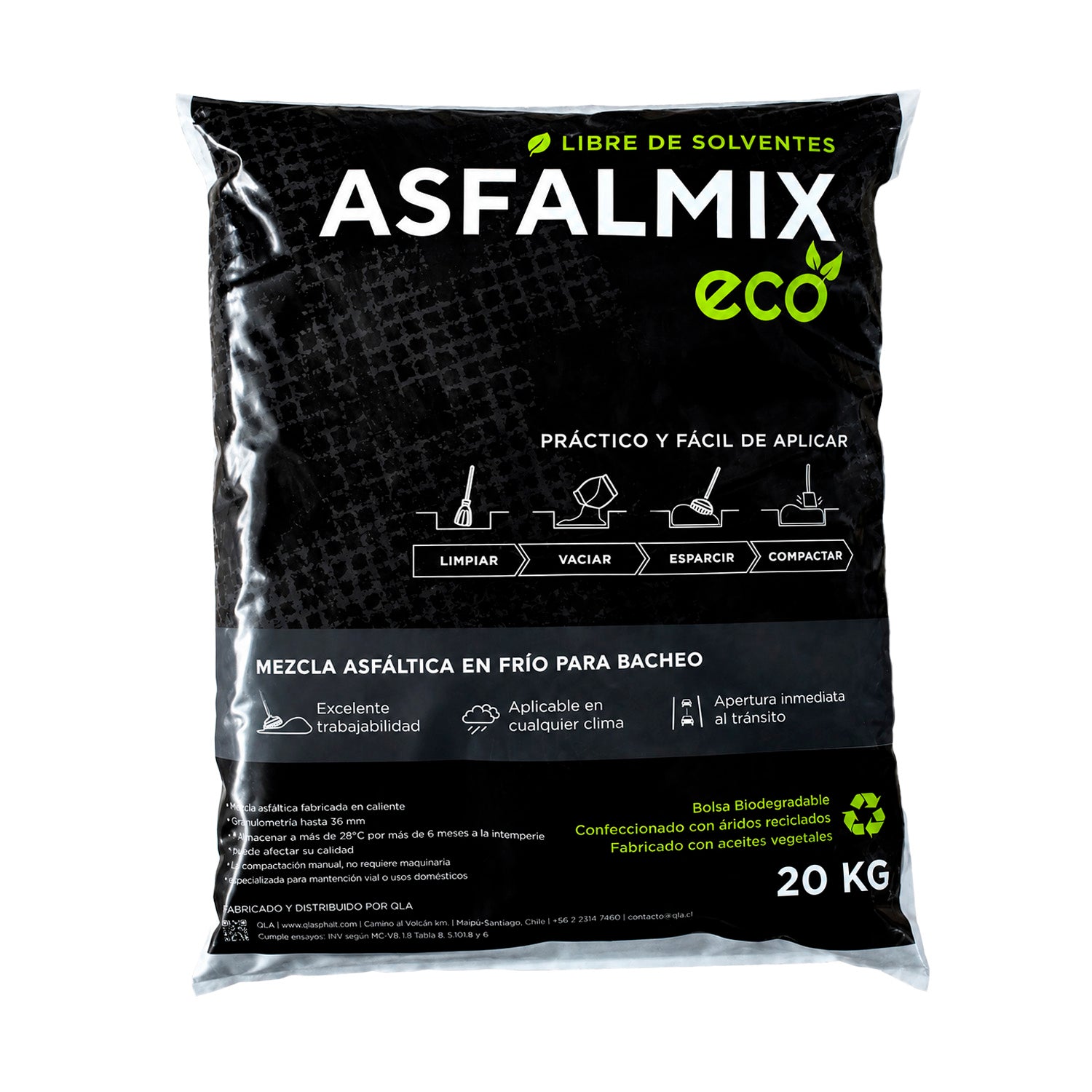 Saco frontal de ASFALMIX ECO 20 kg para mezcla asfáltica en frío
