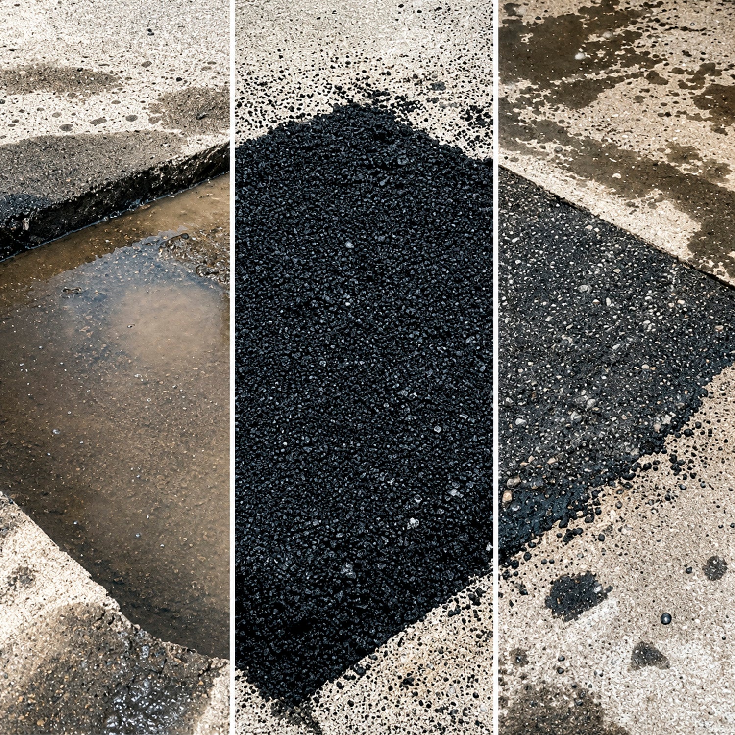 Comparativa antes y después de aplicación de ASFALMIX ECO en bacheo