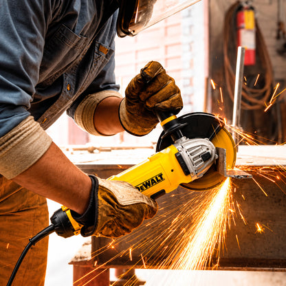 Esmeril angular DeWALT DWE4314-B2 en uso profesional