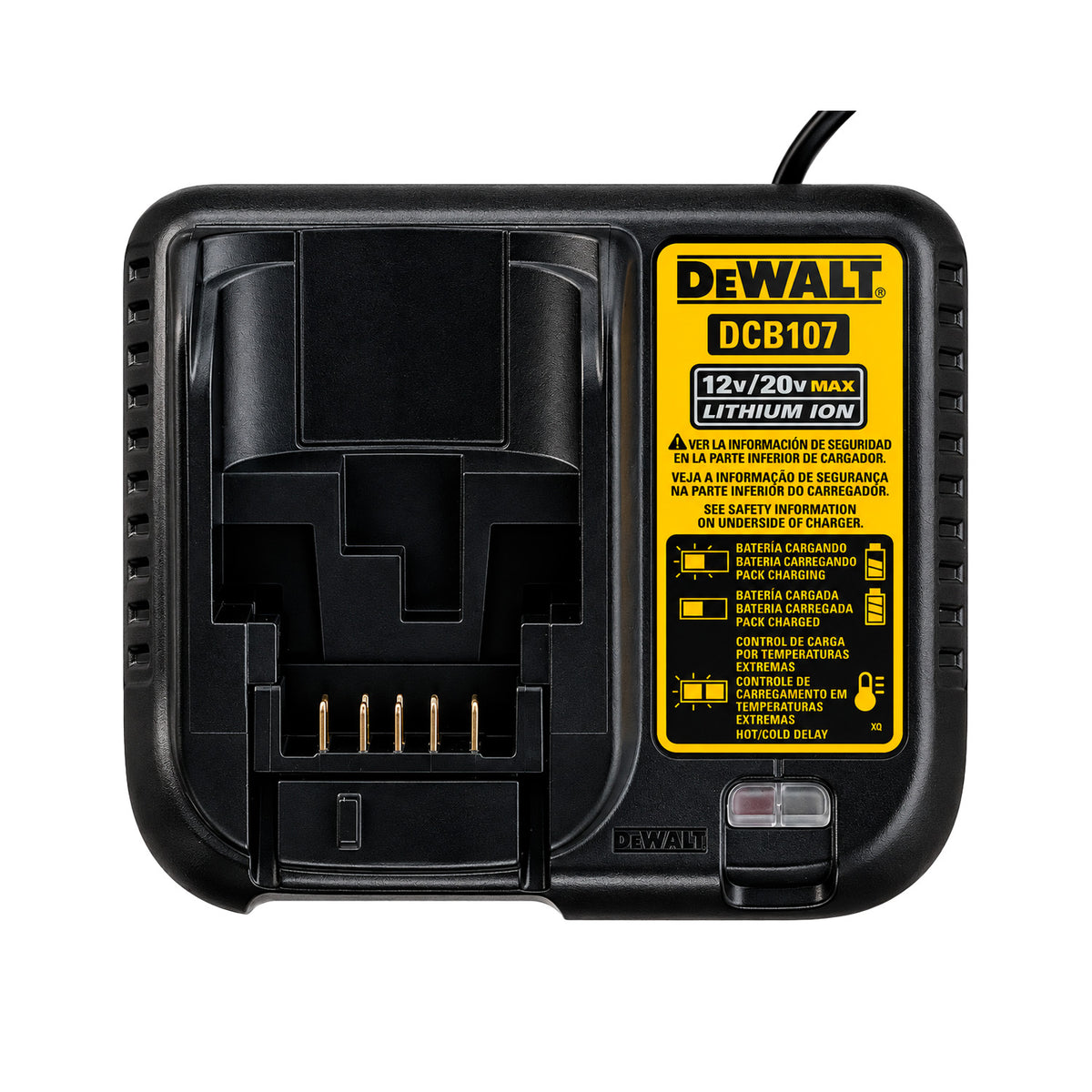 Cargador rápido DEWALT incluido en el kit de taladro percutor DCD7781D2-B2